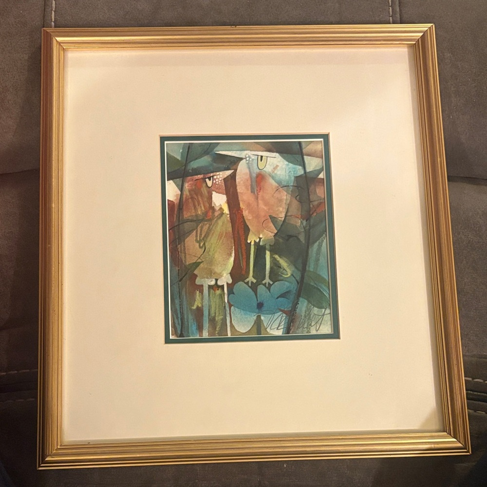 Nancy Condit “Flower Hopping” Painting with Gold Frame